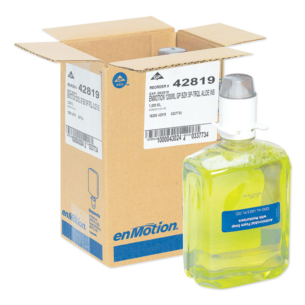 GEORGIA PACIFIC Professional 42819 GP enMotion Automated Touchless Antimicrobial Foam Soap Refill, Tranquil Aloe, 1,200 mL Bottle, 2/Carton