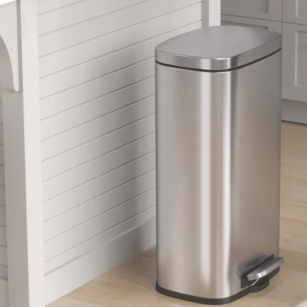 HLS COMMERCIAL HLSS08R Step Pedal Trash Can, 8 gal, Plastic/Stainless Steel, Silver