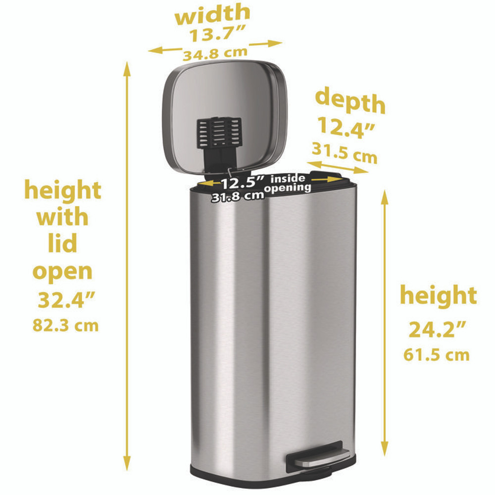 HLS COMMERCIAL HLSS08R Step Pedal Trash Can, 8 gal, Plastic/Stainless Steel, Silver