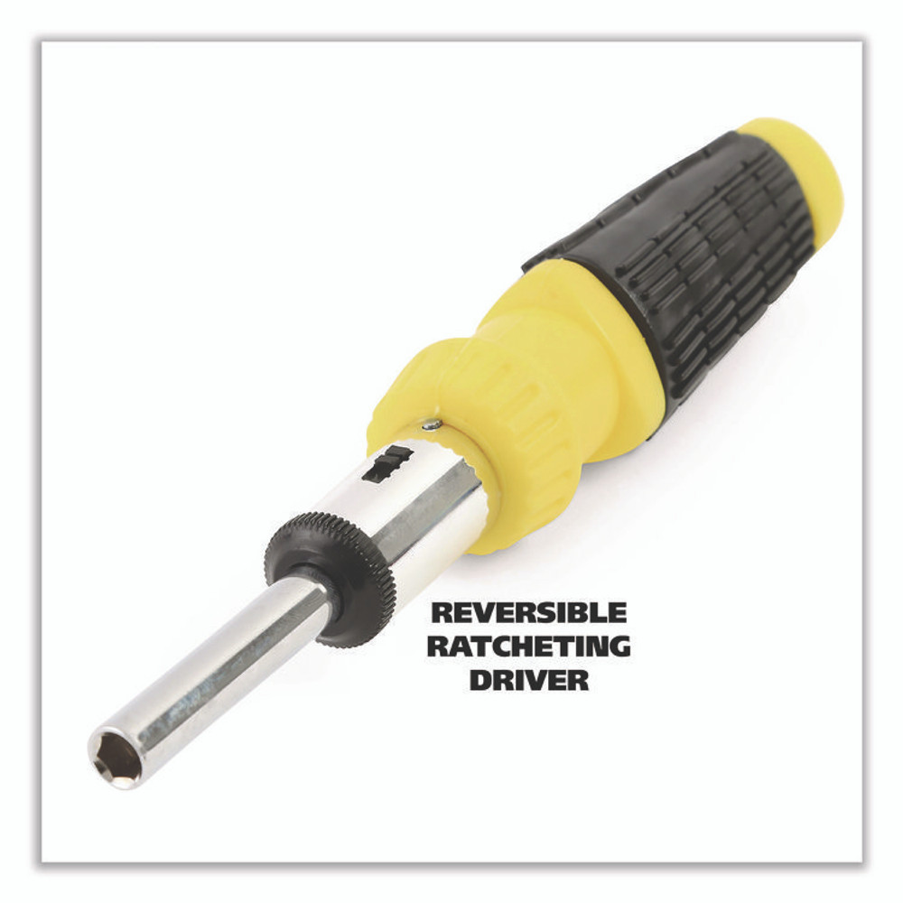 GREAT NECK SAW MFG. 92018 Ratcheting Screw/Nut Driver Set, 34-Piece, Hex/Phillips/Slotted/Star Bits, Metric/SAE Sockets, 8" Long, Yellow/Black Handle