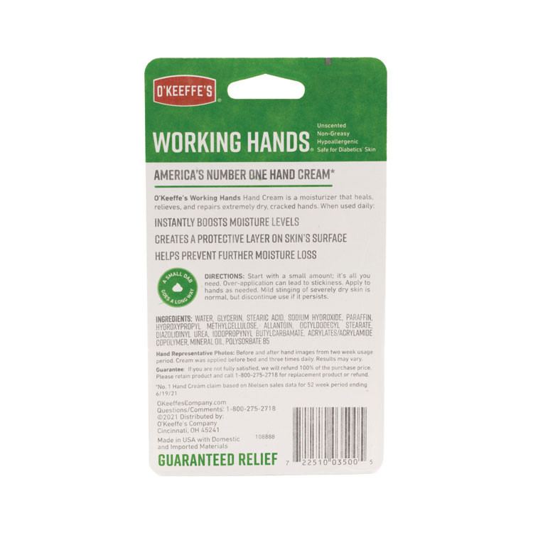 GORILLA GLUE COMPANY O'Keeffe's® K0350007 Working Hands Cream, 3.4 oz Jar, Unscented