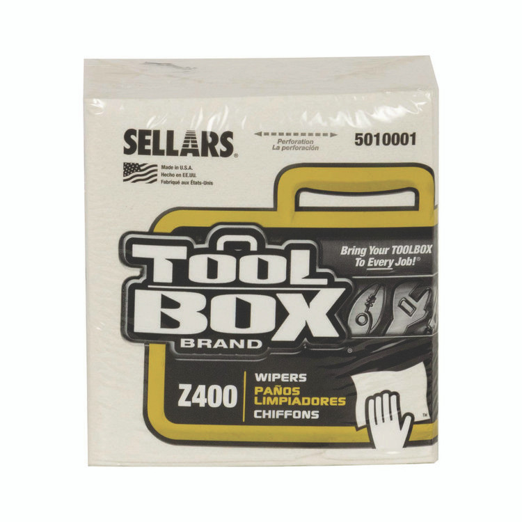 SELLARS ABSORBENT MATERIALS, INC. TOOLBOX® 5010001 Z400 Quarterfold Wipers, 1-Ply, 11.87 x 13, White, 12/Carton