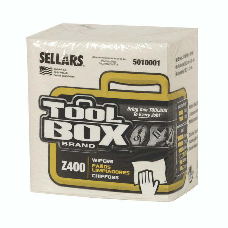 SELLARS ABSORBENT MATERIALS, INC. TOOLBOX® 5010001 Z400 Quarterfold Wipers, 1-Ply, 11.87 x 13, White, 12/Carton