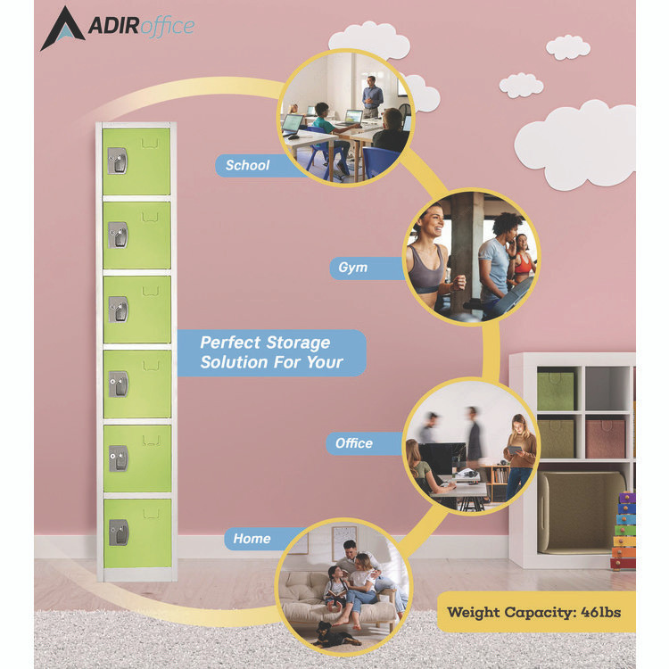 ADIROFFICE I629206GRN Steel Storage Locker, 6 Compartment, 12 x 12 x 72, Green