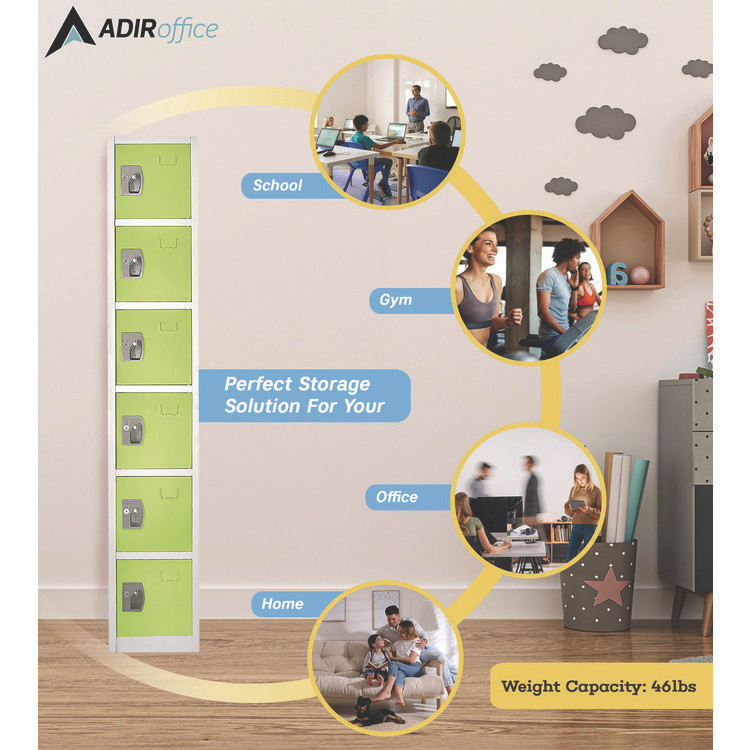 ADIROFFICE I629206GRN Steel Storage Locker, 6 Compartment, 12 x 12 x 72, Green