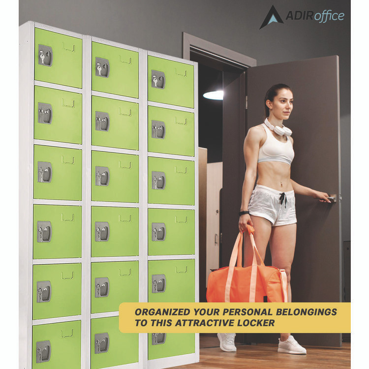 ADIROFFICE I629206GRN Steel Storage Locker, 6 Compartment, 12 x 12 x 72, Green