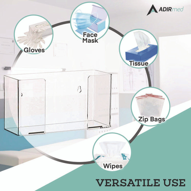 ADIRMED I90201 Acrylic Glove Dispenser, Single Box Capacity, 10.2 x 3.5 x 5.3, Clear