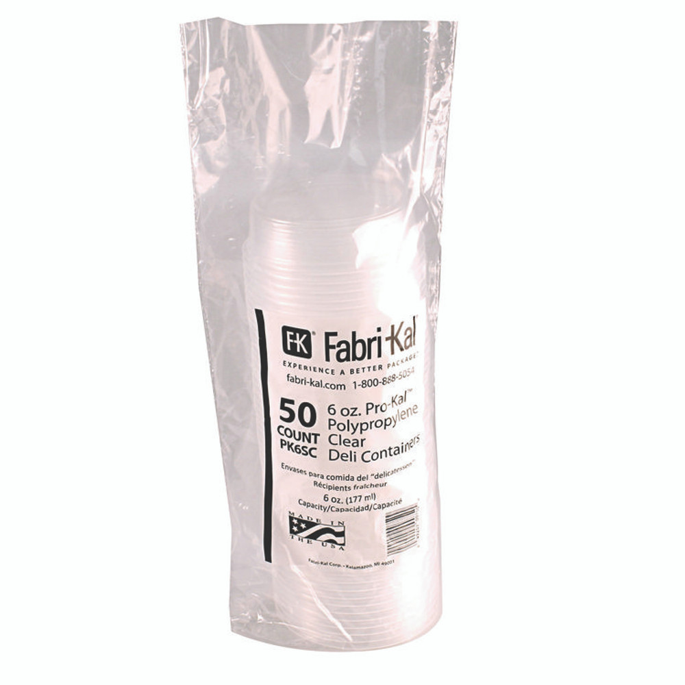 FABRI-KAL PK6S-C Microwavable Deli Containers, 6 oz, 4.6" Diameter x 1.3" h, Clear, Plastic, 500/Carton