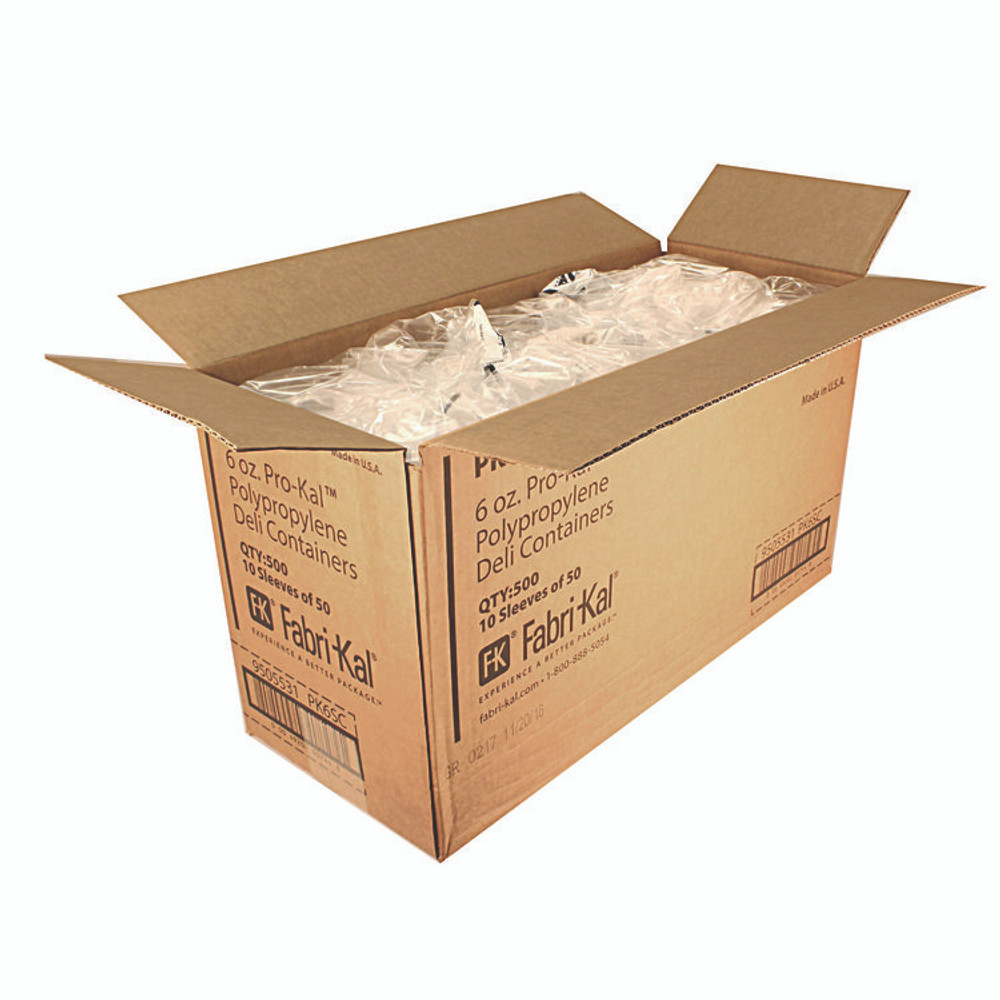 FABRI-KAL PK6S-C Microwavable Deli Containers, 6 oz, 4.6" Diameter x 1.3" h, Clear, Plastic, 500/Carton