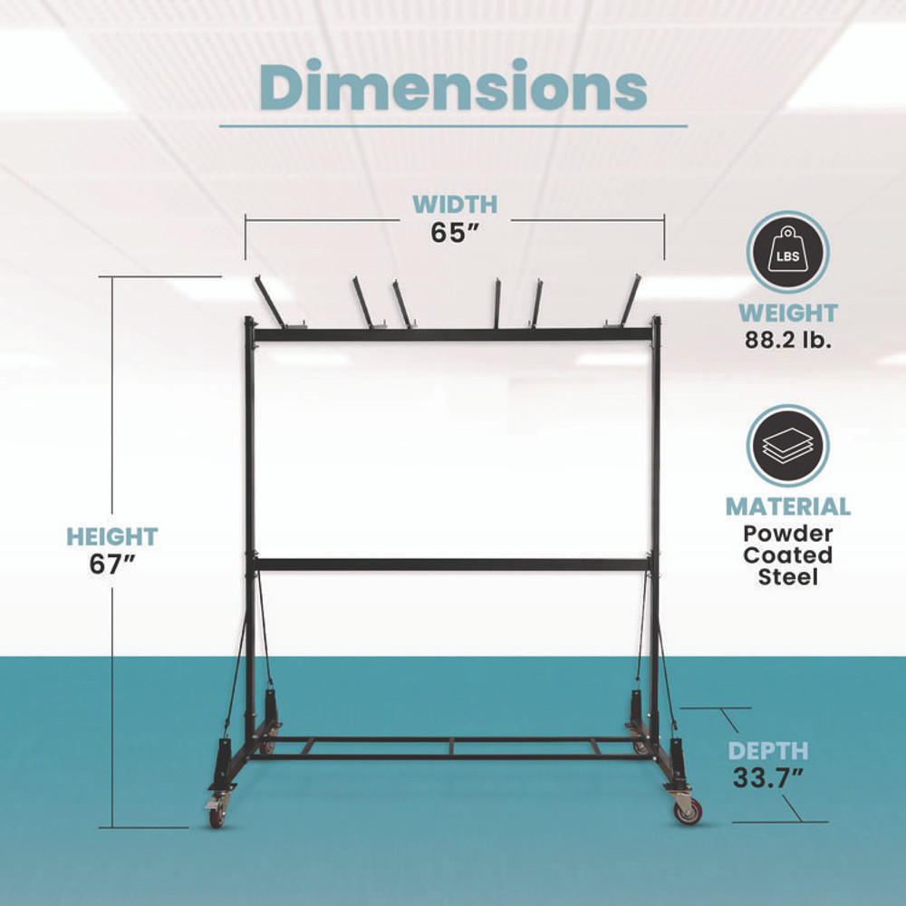 ADIROFFICE I69001 Folding Chair and Table Combo Cart, Metal, 600 lb Capacity, 33.7 x 65 x 67, Black