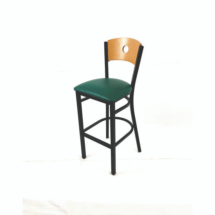 JMC FURNITURE CRBBVGRND Circle Series Barstool, Supports Up to 300 lb, 28.5" Seat Height, Green Seat, Natural Back, Black Base