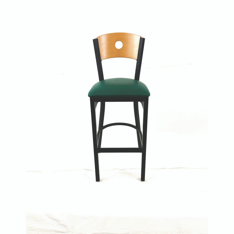 JMC FURNITURE CRBBVGRND Circle Series Barstool, Supports Up to 300 lb, 28.5" Seat Height, Green Seat, Natural Back, Black Base