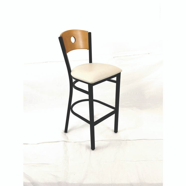JMC FURNITURE CRBBVCRMD Circle Series Barstool, Supports Up to 300 lb, 28.5" Seat Height, Cream Seat, Natural Back, Black Base