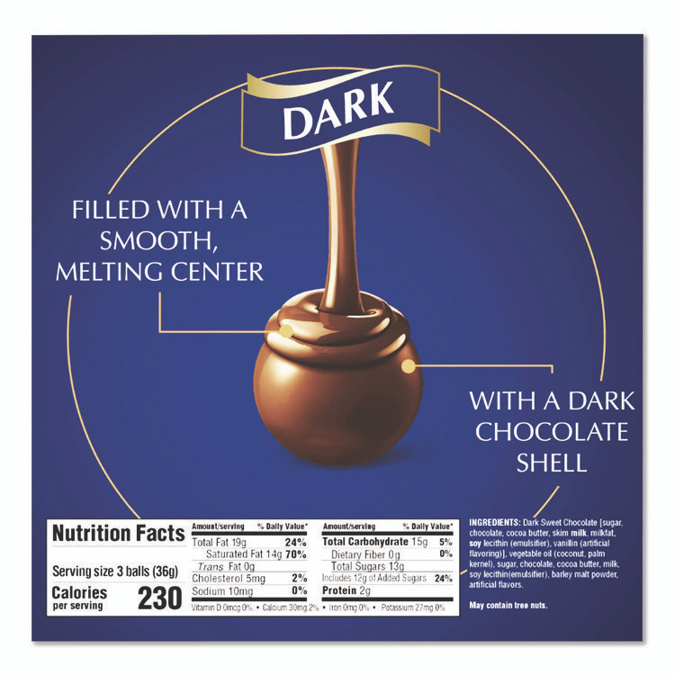 LINDT LAS3513 Lindor Dark Chocolate Truffles, 25.4 oz Box, 60/Box
