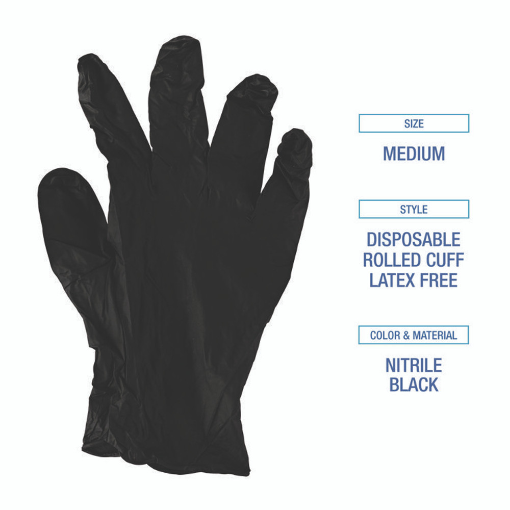 BOARDWALK 396SCTA 396 Series Disposable General-Purpose Nitrile Gloves, Powder-Free, Small, 4.4 mil Thick, 9.5" Long, Black, 100/BX, 10 BX/CT