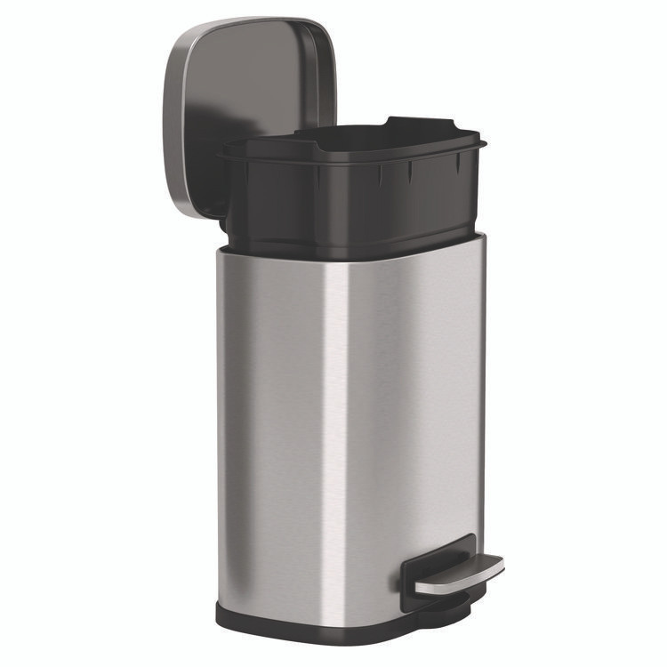 HLS COMMERCIAL HLSS01RFR Fire-Resistant Step Pedal Trash Can, 1.3 gal, Plastic/Stainless Steel, Silver