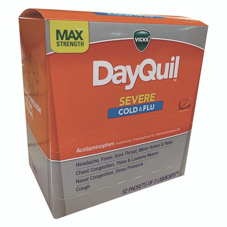 PROCTER & GAMBLE DayQuil® 04263 Severe Cold and Flu Relief LiquiCaps, 2 LiquiCaps/Packet, 32 Packets/Box