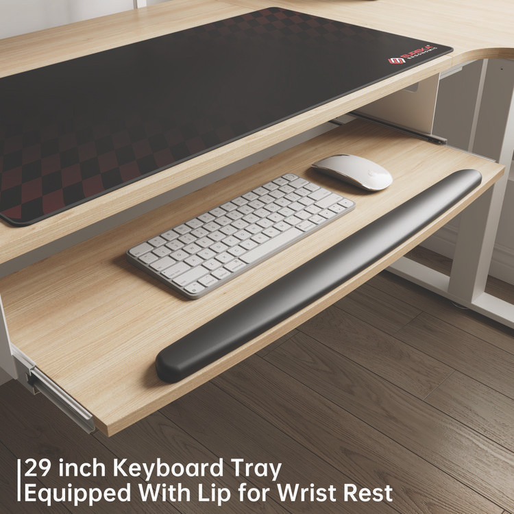 EUREKA ERGONOMIC L60RMW L-Shaped Standing Desk with Keyboard Tray, Right Desk, 61.25" x 43.25" x 34.38" to 52.88", Maple White/White