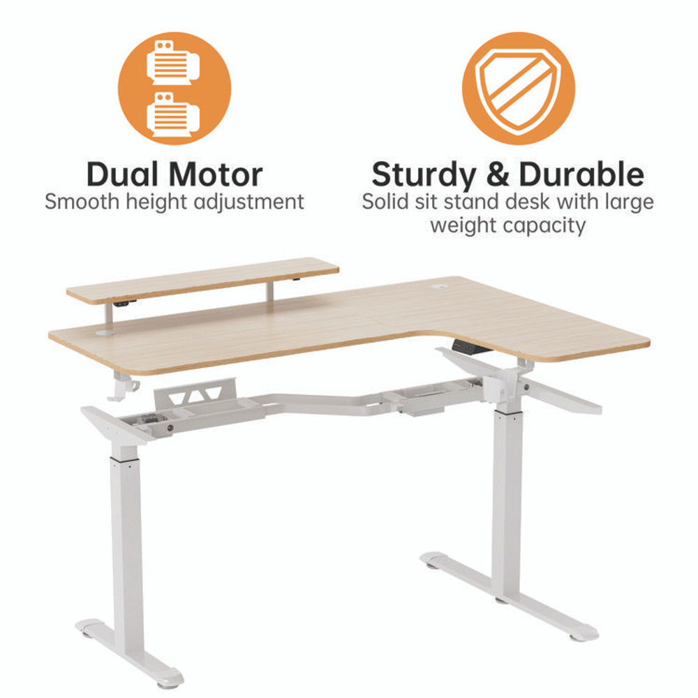 EUREKA ERGONOMIC L60RMW L-Shaped Standing Desk with Keyboard Tray, Right Desk, 61.25" x 43.25" x 34.38" to 52.88", Maple White/White