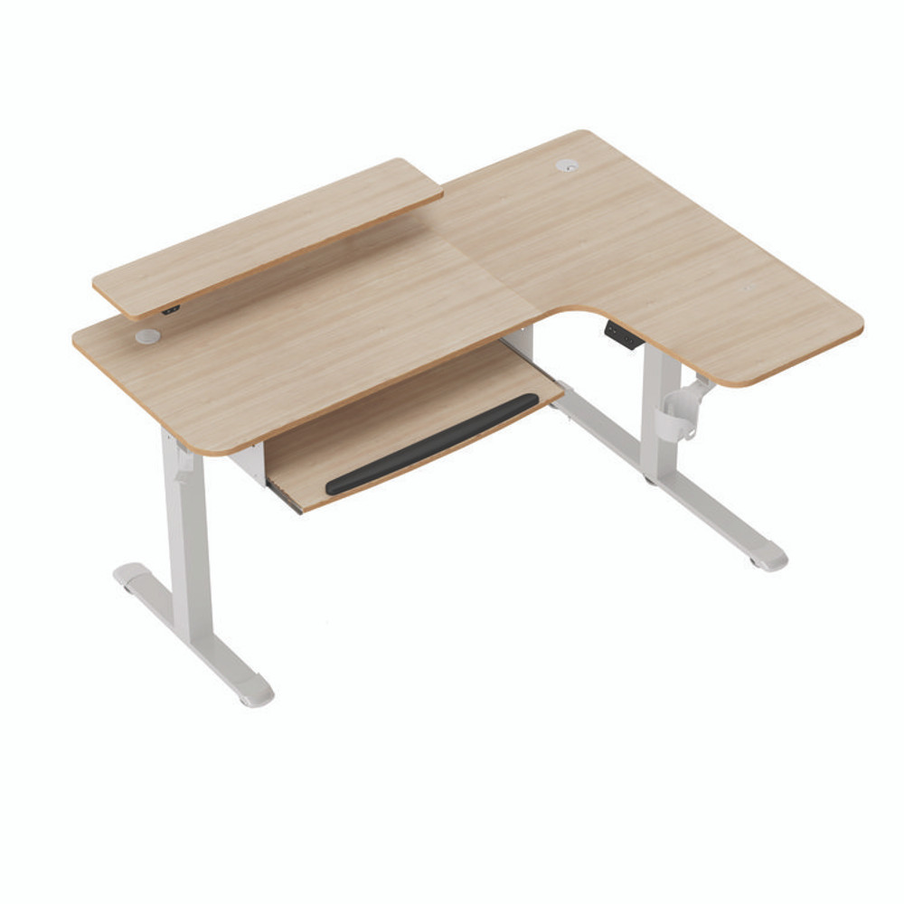 EUREKA ERGONOMIC L60RMW L-Shaped Standing Desk with Keyboard Tray, Right Desk, 61.25" x 43.25" x 34.38" to 52.88", Maple White/White