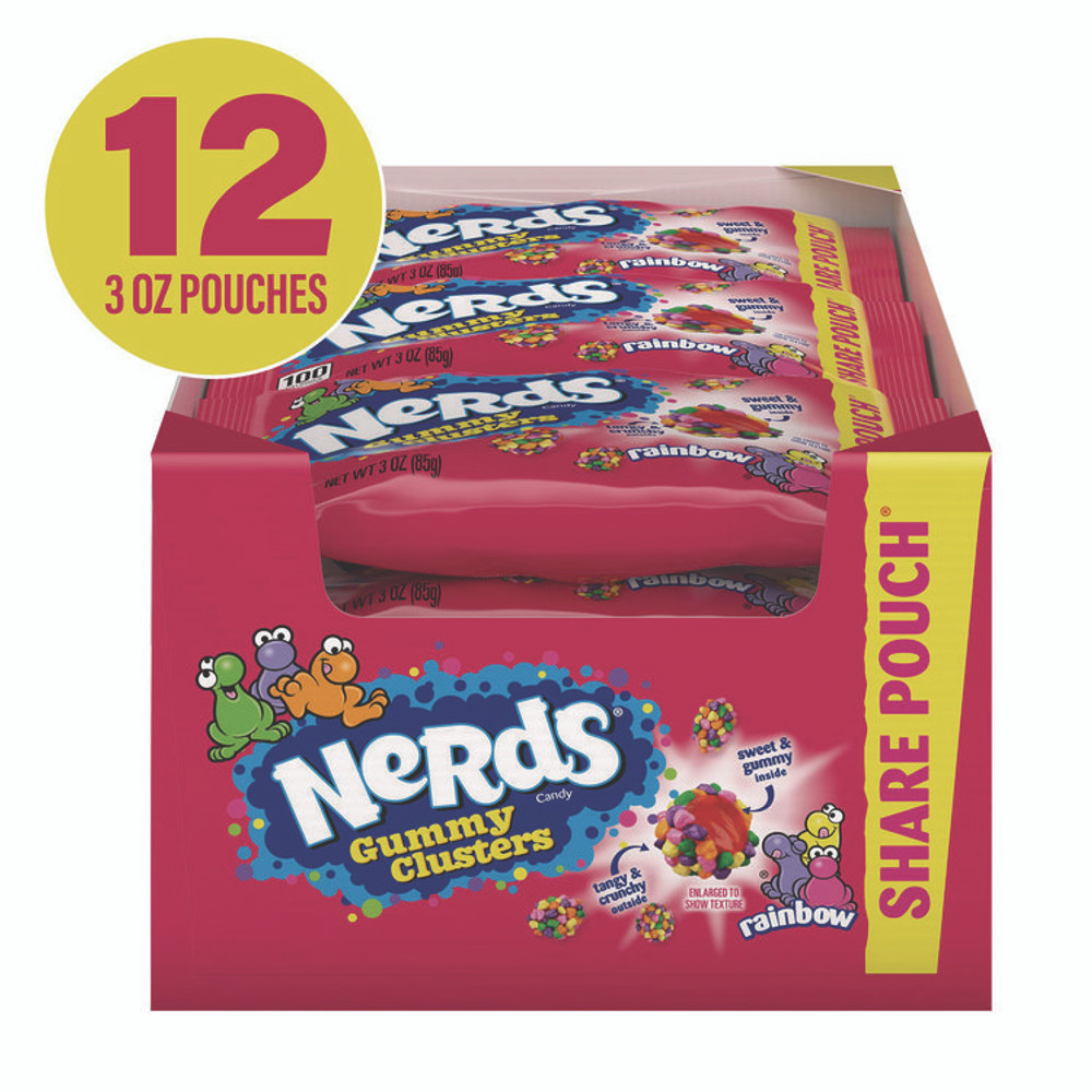 FERRARA CANDY CO NERDS® 22002360 Rainbow Gummy Clusters Share Pack, Assorted Flavors, 3 oz Packet, 12/Carton