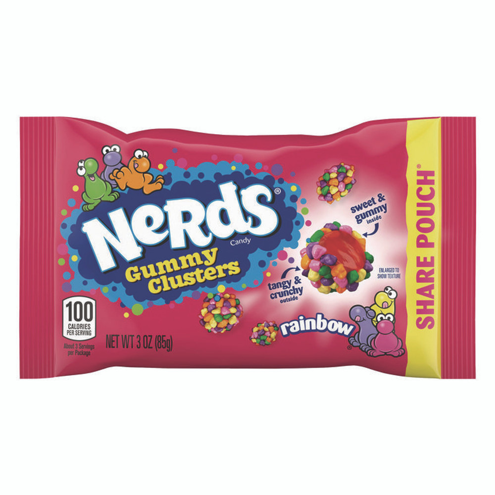 FERRARA CANDY CO NERDS® 22002360 Rainbow Gummy Clusters Share Pack, Assorted Flavors, 3 oz Packet, 12/Carton