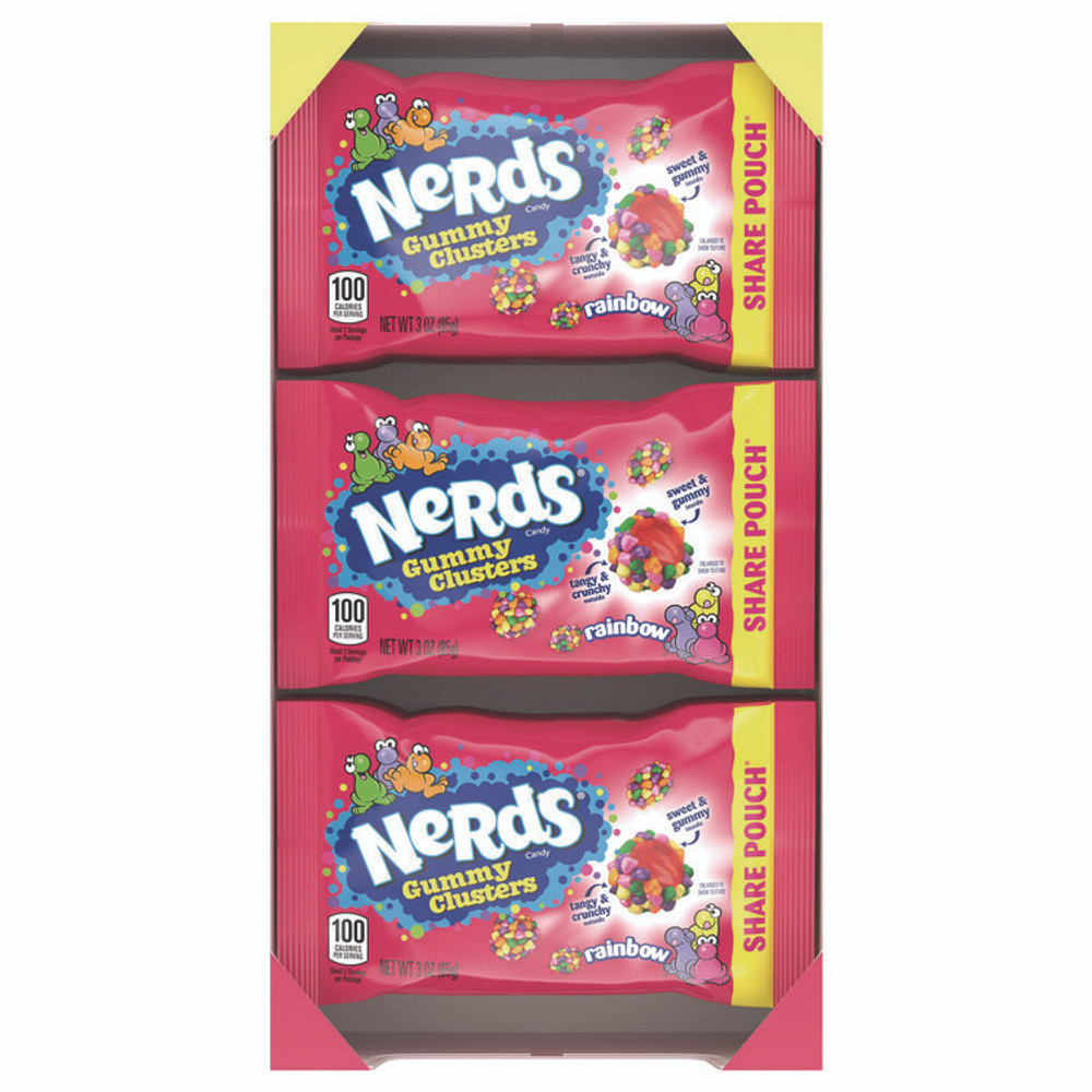 FERRARA CANDY CO NERDS® 22002360 Rainbow Gummy Clusters Share Pack, Assorted Flavors, 3 oz Packet, 12/Carton