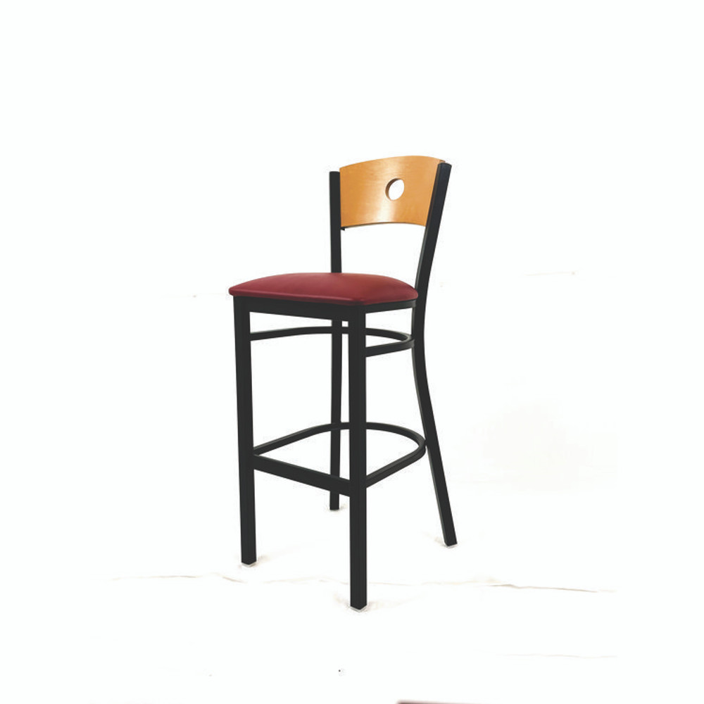 JMC FURNITURE CRBBVBURD Circle Series Barstool, Supports Up to 300 lb, 28.5" Seat Height, Burgundy Seat, Natural Back, Black Base