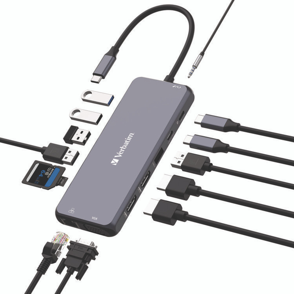 VERBATIM CORPORATION 32154 USB-C Pro Multiport Hub14 Port, Gray