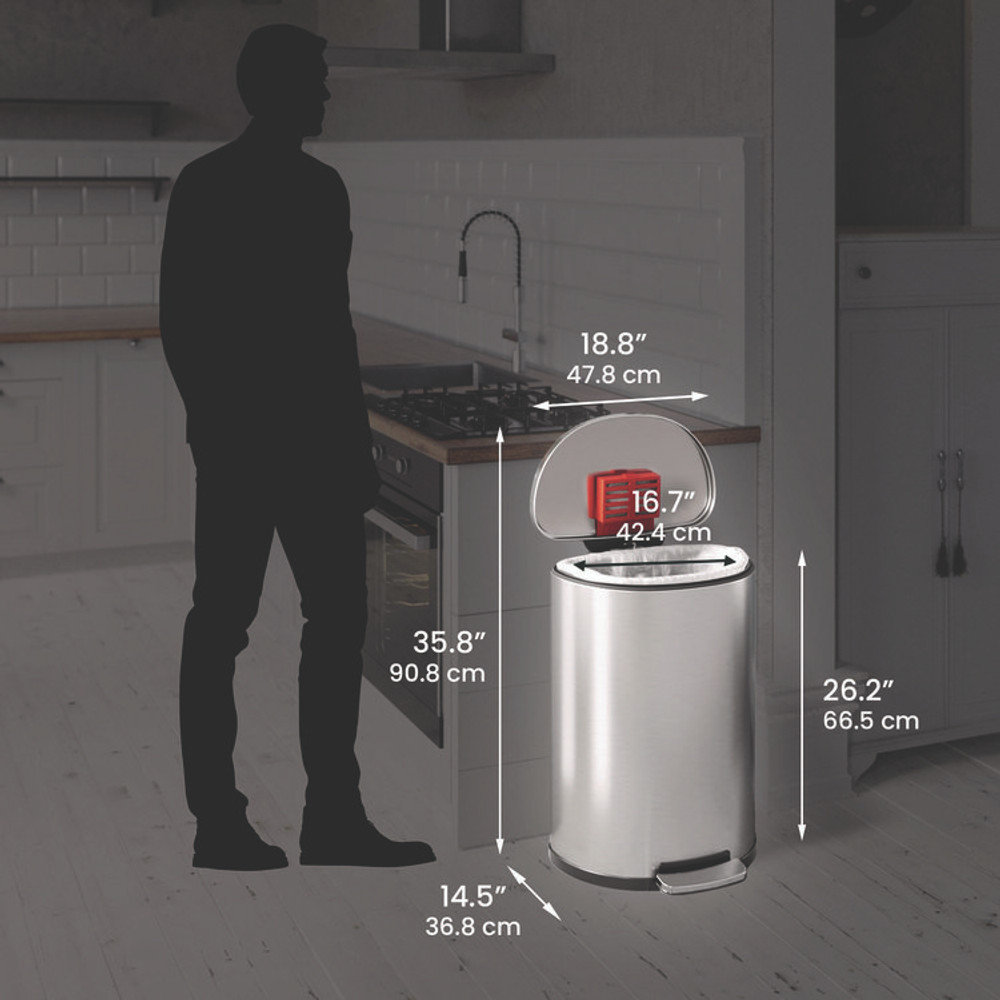 HLS COMMERCIAL HLSS13DFR Fire-Resistant Step Pedal Trash Can, 13 gal, Plastic/Stainless Steel, Silver