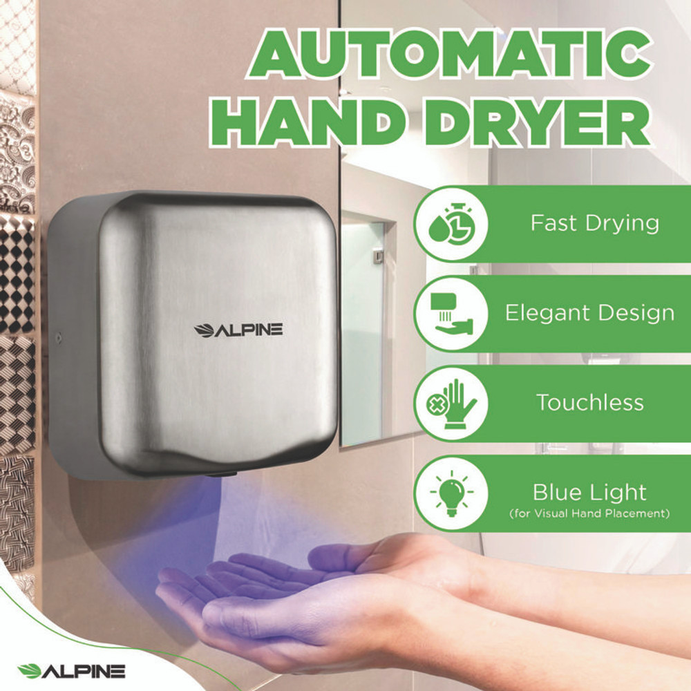 ALPINE INDUSTRIES ALP40020SSB Hemlock Commercial 220V Automatic Hand Dryer, 6.68 x 11.41 x 12.31, Stainless Steel, Silver