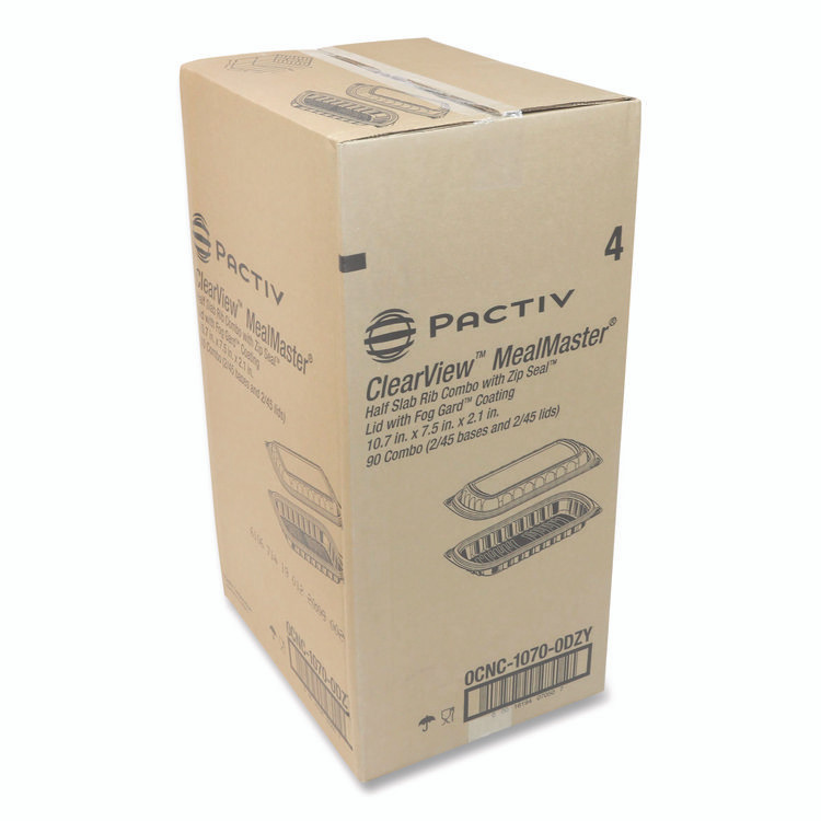 PACTIV EVERGREEN CORPORATION 0CNC10700DZY MealMaster Rib Container, 10 x 7.1 x 2.1, Black/Clear, Plastic, 90/Carton