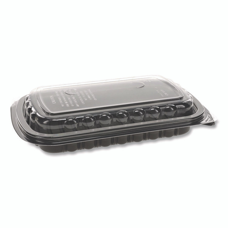 PACTIV EVERGREEN CORPORATION 0CNC10700DZY MealMaster Rib Container, 10 x 7.1 x 2.1, Black/Clear, Plastic, 90/Carton