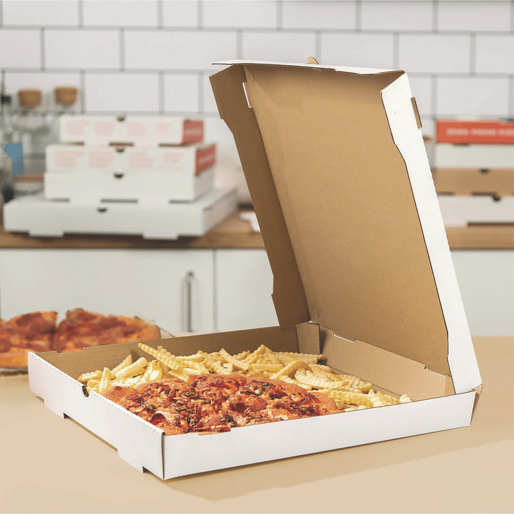 KARAT BY LOLLICUP FPPBF16W Corrugated Pizza Boxes, 16 x 16 x 1.97, White/Brown, 50/Carton