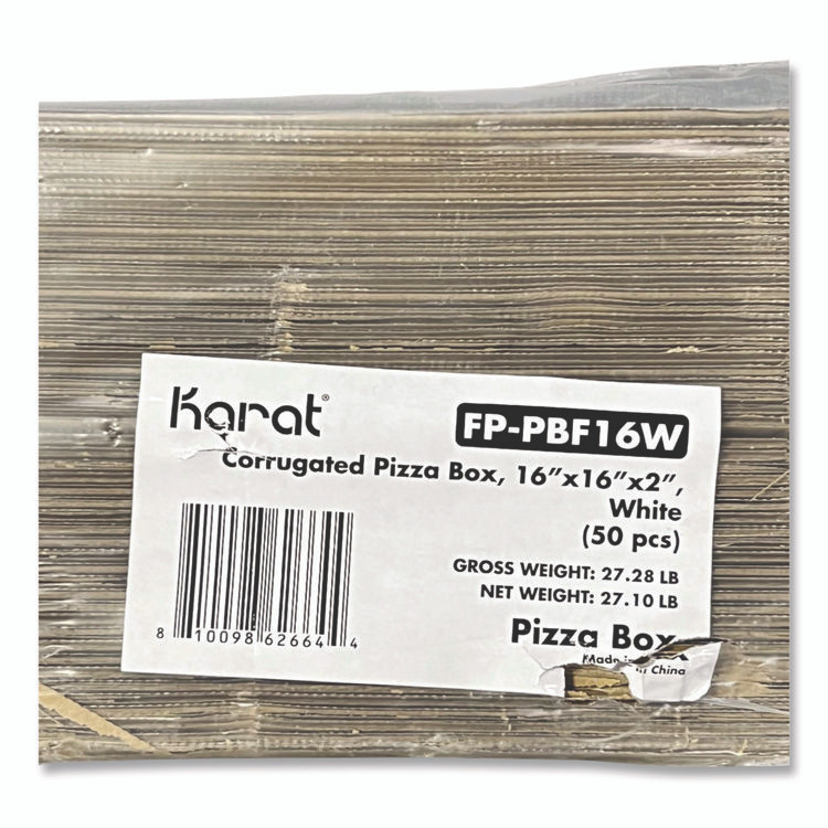 KARAT BY LOLLICUP FPPBF16W Corrugated Pizza Boxes, 16 x 16 x 1.97, White/Brown, 50/Carton
