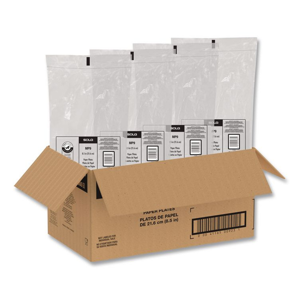 DART SOLO® MP9PLANET Compostable Paper Dinnerware, ProPlanet Seal, Plates, 8.5" dia, White, 500/Carton