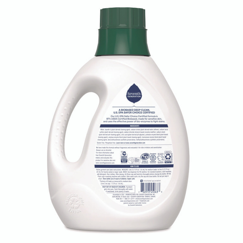 SEVENTH GENERATION 68748039 Natural Liquid Laundry Detergent, Sensitive Skin Free and Clear, 90 oz Bottle, 4/Carton