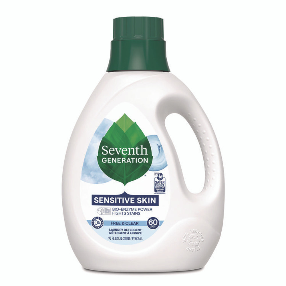 SEVENTH GENERATION 68748039 Natural Liquid Laundry Detergent, Sensitive Skin Free and Clear, 90 oz Bottle, 4/Carton