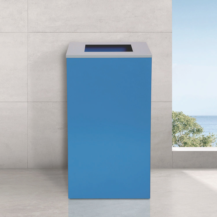 ALPINE INDUSTRIES 4450KITBLUS 29 Gallon Trash/Recycling Cans, Steel, Blue Can with Square Lid