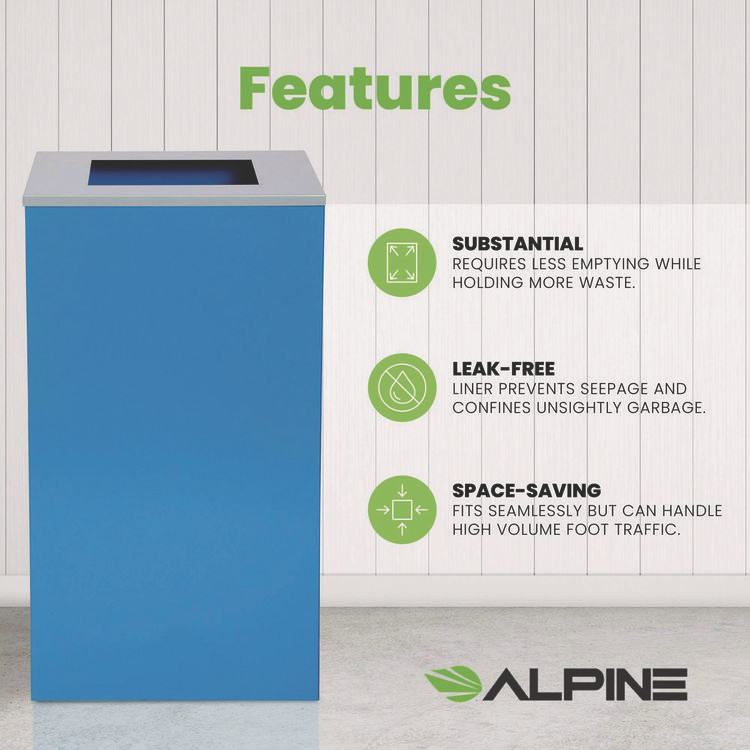 ALPINE INDUSTRIES 4450KITBLUS 29 Gallon Trash/Recycling Cans, Steel, Blue Can with Square Lid