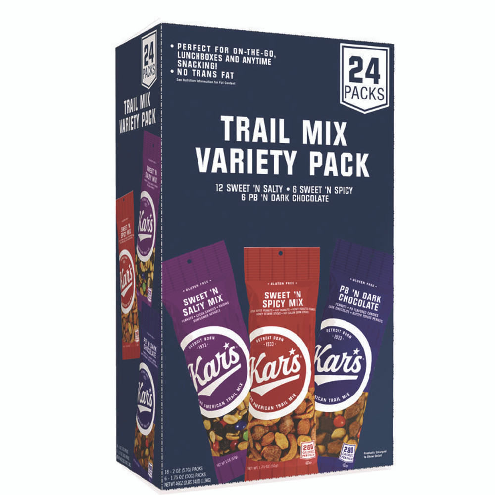 KAR'S NUTS KAR08362 Trail Mix Variety Pack, Assorted Flavors, 24 Packets/Box