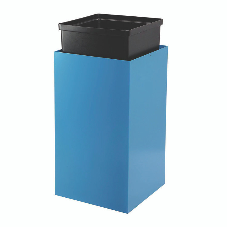 ALPINE INDUSTRIES 4450BLKKIT6 29 Gallon Trash/Recycling Cans, Steel, Blue Recycling with Circle Lid, Black Trash Can with Square Lid