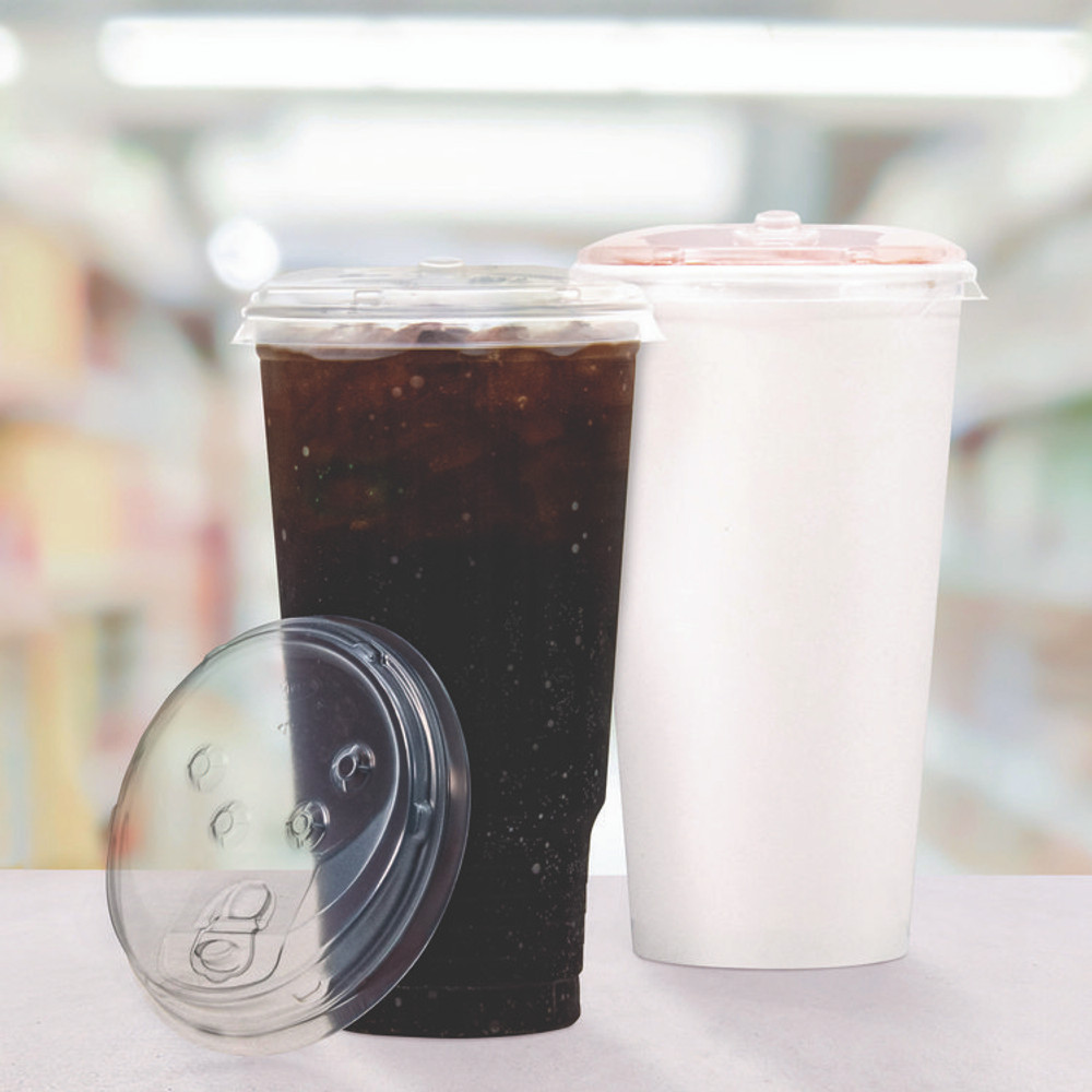 DART P3032RSL Prima Strawless Plastic Lids, Fits 30 oz to 32 oz Cold Cups, Clear, 100/Sleeve, 12 Sleeves/Carton