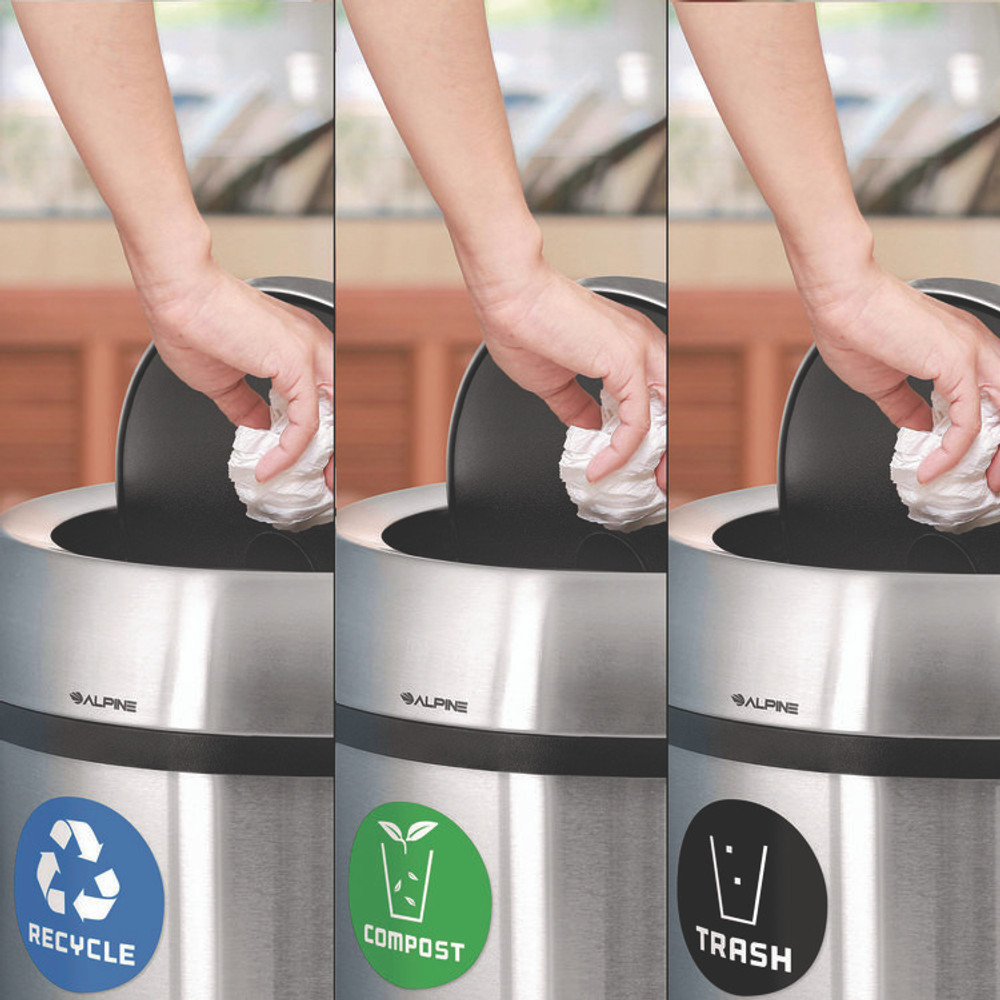 ALPINE INDUSTRIES 47065L1RTCO 17 Gallon Stainless Steel Indoor Recycling, Trash and Compost Bins with Swivel Lid
