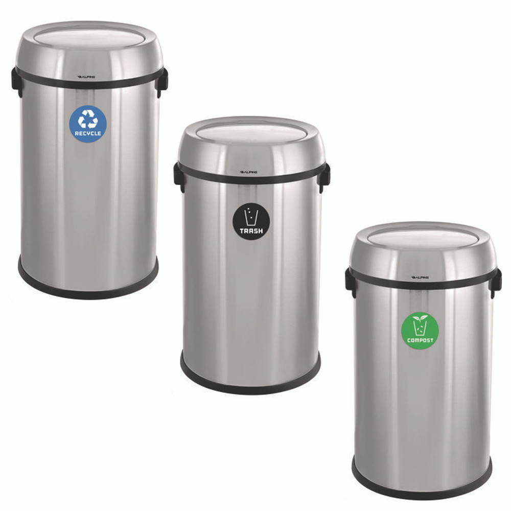 ALPINE INDUSTRIES 47065L1RTCO 17 Gallon Stainless Steel Indoor Recycling, Trash and Compost Bins with Swivel Lid
