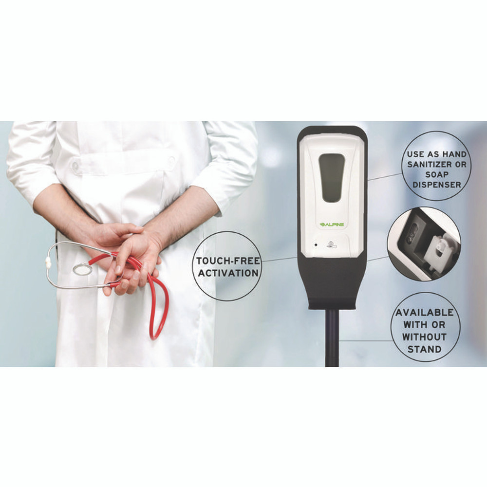 ALPINE INDUSTRIES ALP430FS Automatic Foam Hand Sanitizer/Soap Dispenser with Floor Stand, 40 oz, 4.48 x 6 x 45, White
