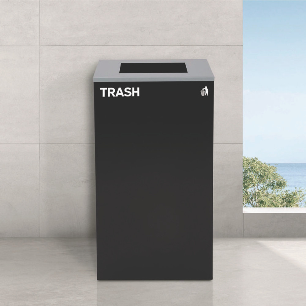 ALPINE INDUSTRIES 4450BLKKIT11 29 Gallon Trash/Recycling Cans, Steel, Green Mixed Recycling Can with Mixed Lid, Black Trash Can with Square Lid