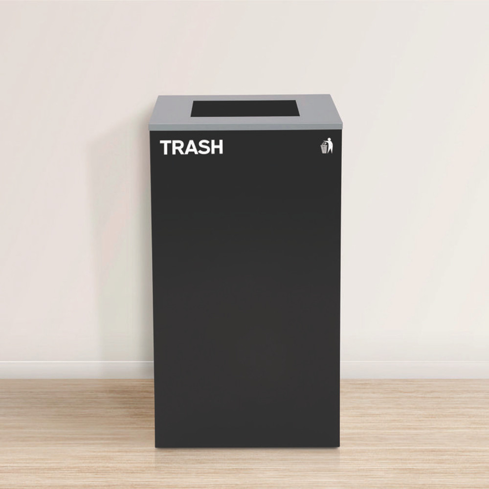 ALPINE INDUSTRIES 4450BLKKIT11 29 Gallon Trash/Recycling Cans, Steel, Green Mixed Recycling Can with Mixed Lid, Black Trash Can with Square Lid