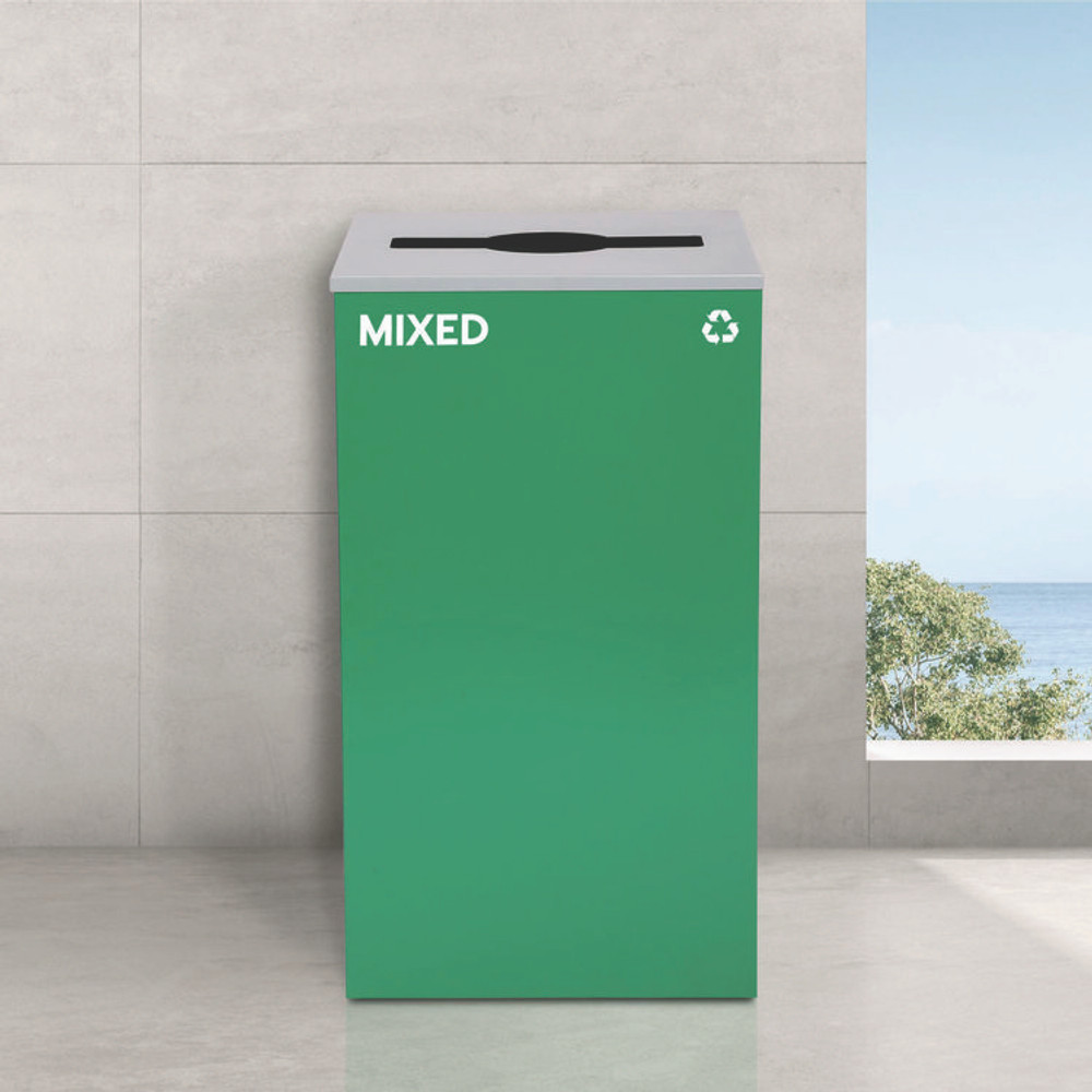 ALPINE INDUSTRIES 4450BLKKIT11 29 Gallon Trash/Recycling Cans, Steel, Green Mixed Recycling Can with Mixed Lid, Black Trash Can with Square Lid