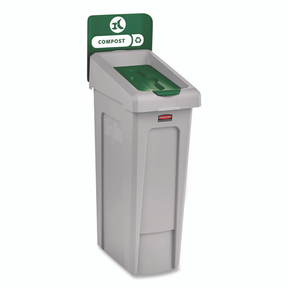 RUBBERMAID COMMERCIAL PROD. 2185051 Slim Jim Recycling Station Kit, 1-Stream Compost, 23 gal, Plastic, Green/Gray